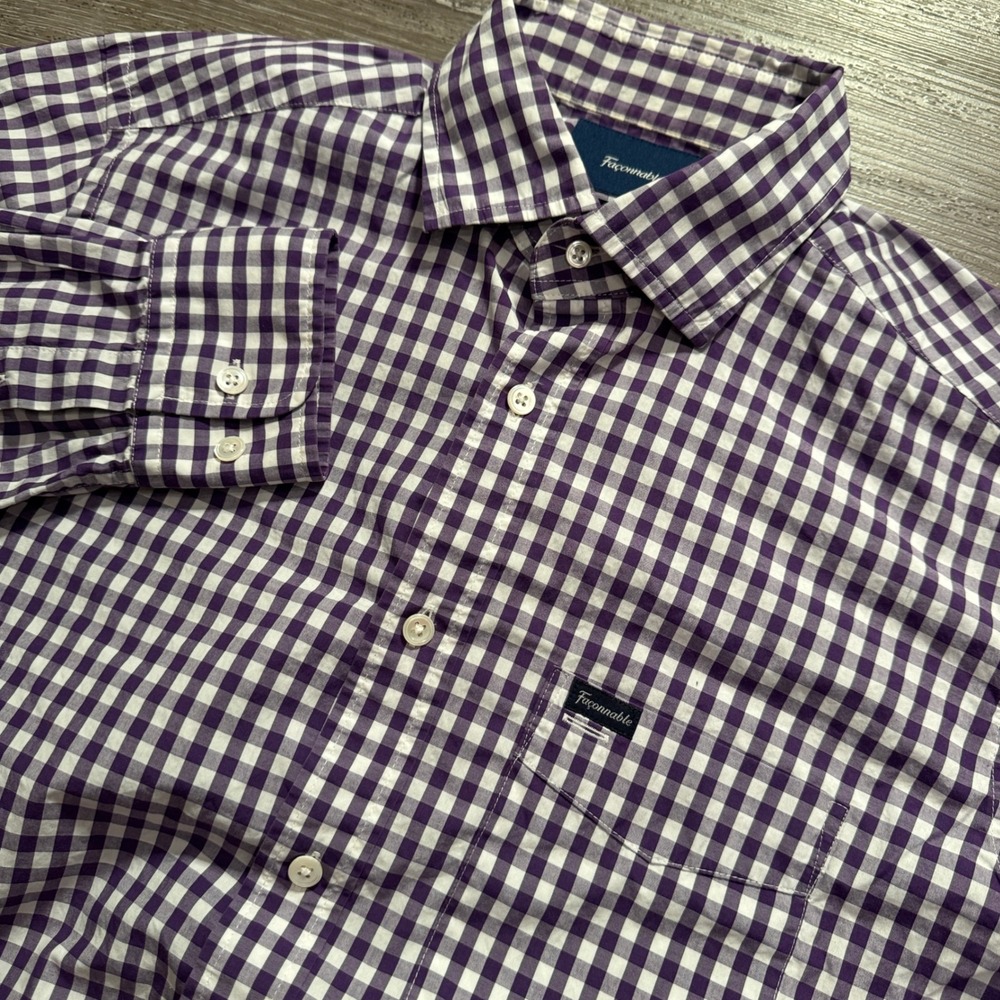 Faconnable Shirt Men S Purple Gingham Cotton Club Deauville Heritage Button Down